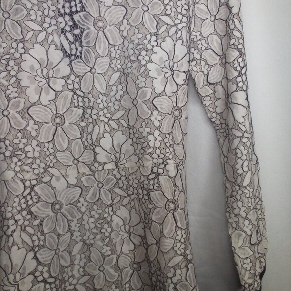 Allegra K Blouse S Long Sleeve Sheer Lace Floral White Black - Picture 9 of 16